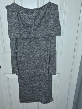 Off-Shoulder Knit Dress in Heather Gray